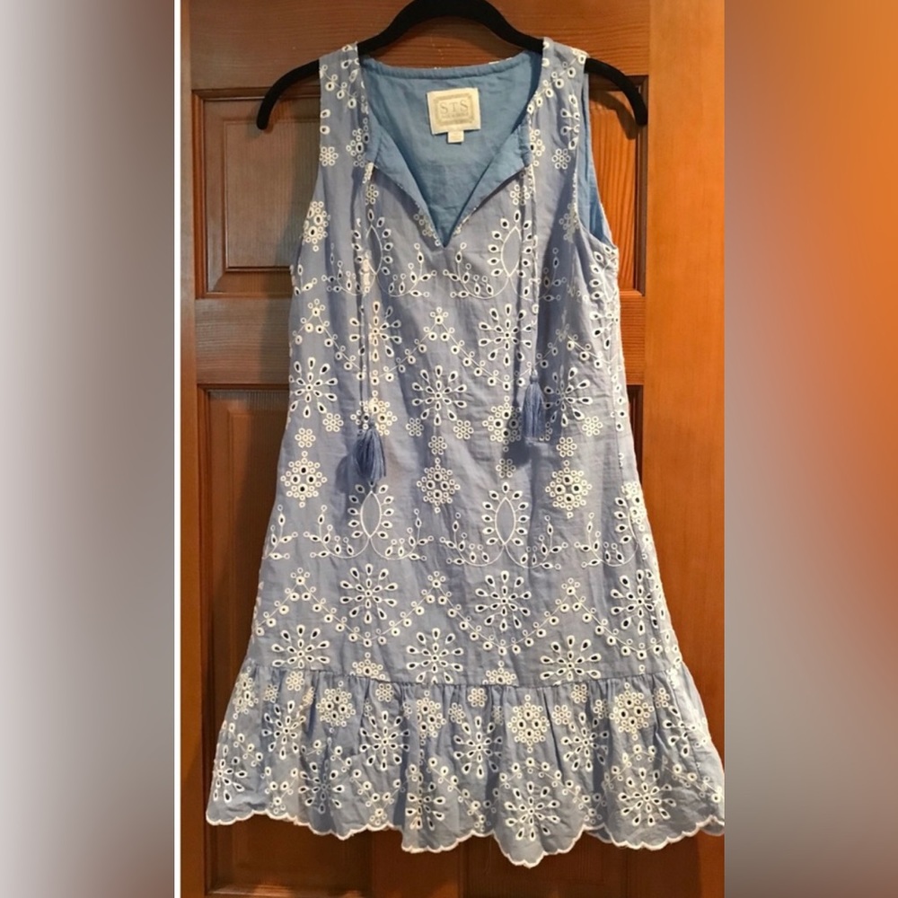 Sail to Sable EMBROIDERED SLEEVELESS RUFFLE DRESS